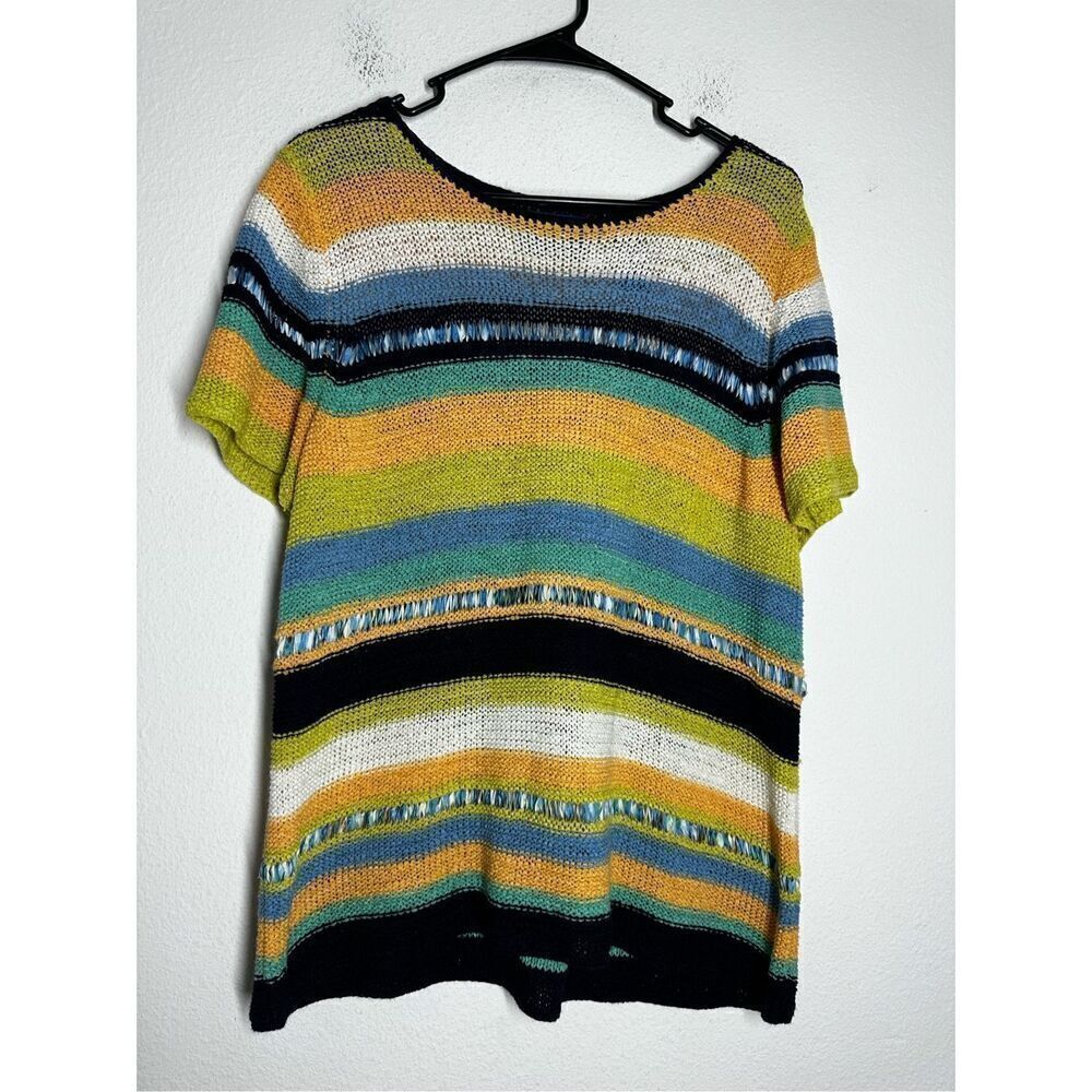 JH Collectibles Womens Casual Top Multicolor Stripe Short Sleeve Knit Boho Sz L